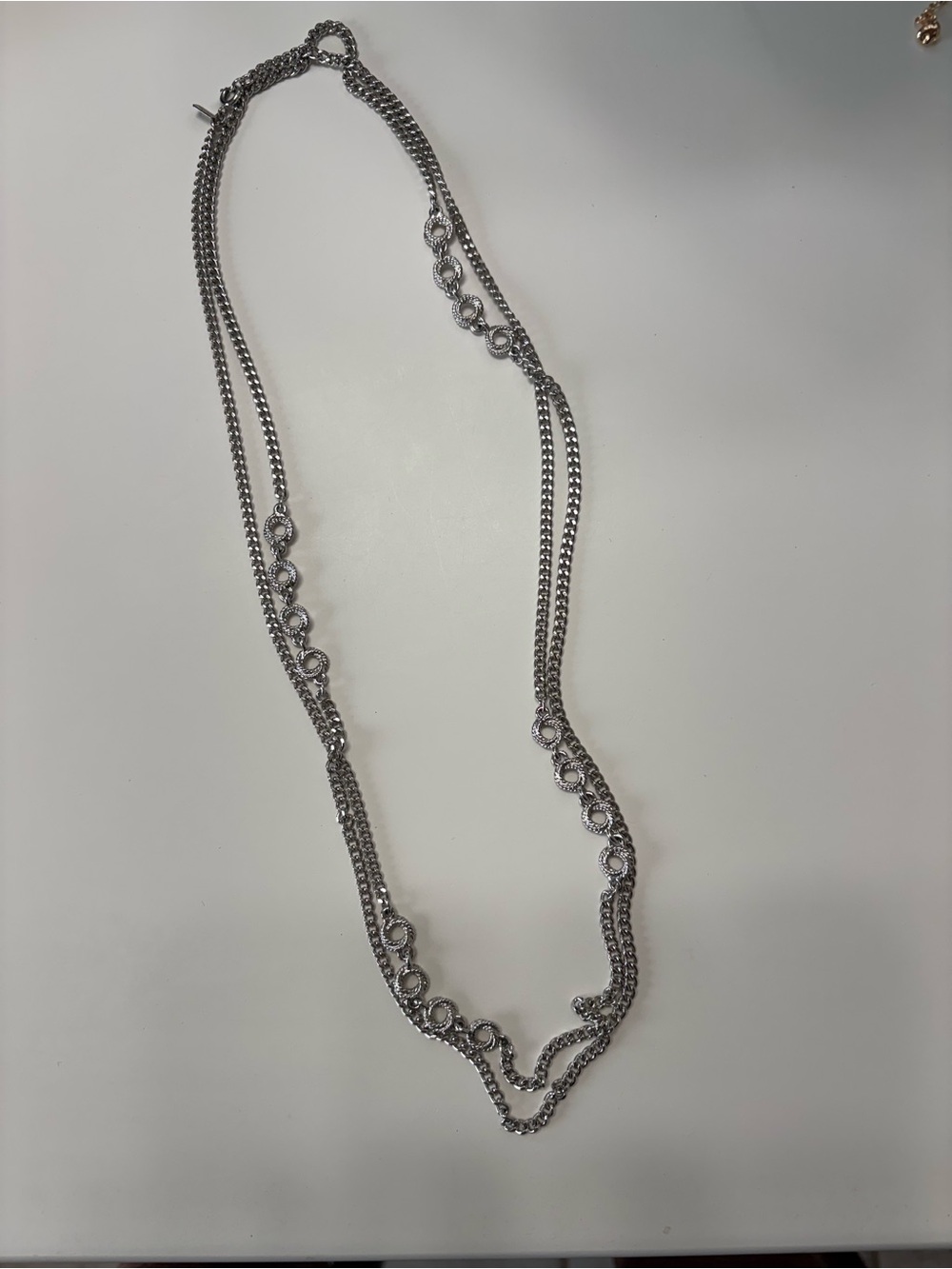 Silver Multi-Chain Women's Necklace with Crystal Accents